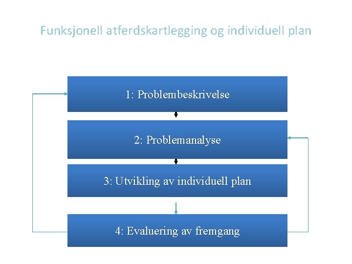 Funksjonell atferdskartlegging og individuell plan 1: Problembeskrivelse 2: Problemanalyse 3: Utvikling av individuell plan