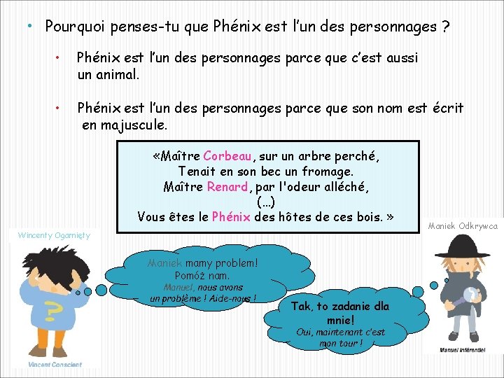  • Pourquoi penses-tu que Phénix est l’un des personnages ? • Phénix est