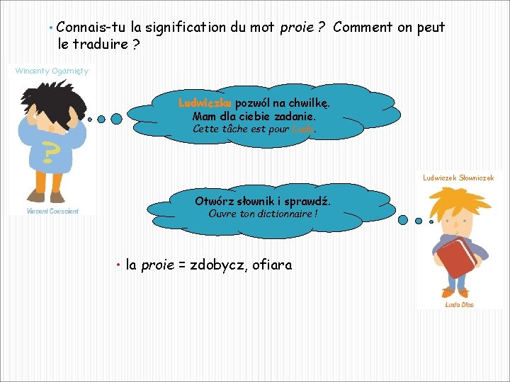  • Connais-tu la signification du mot proie ? Comment on peut le traduire