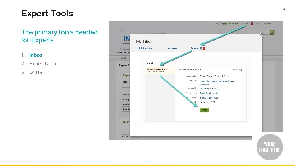 Expert Tools The primary tools needed for Experts 1. Inbox 2. Expert Review 3.