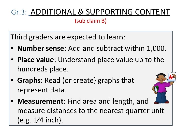 Gr. 3: ADDITIONAL & SUPPORTING CONTENT (sub claim B) Third graders are expected to