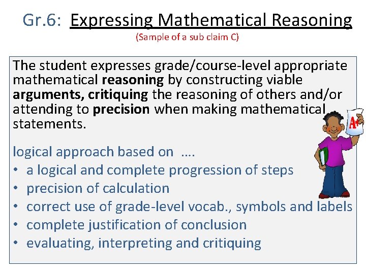 Gr. 6: Expressing Mathematical Reasoning (Sample of a sub claim C) The student expresses