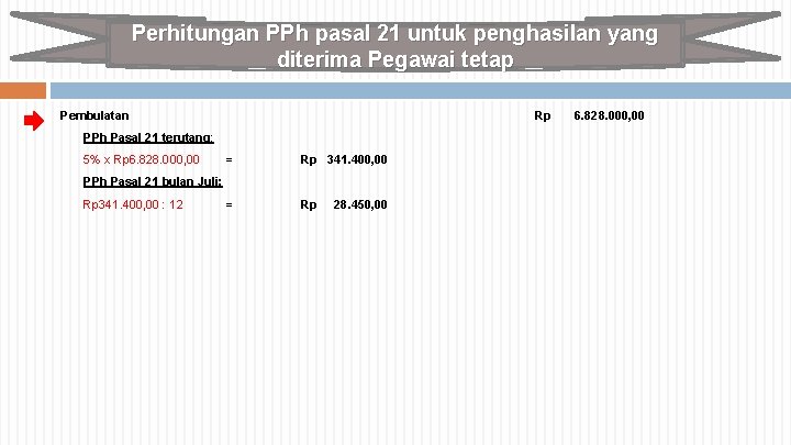 Perhitungan PPh pasal 21 untuk penghasilan yang diterima Pegawai tetap Pembulatan Rp 6. 828.