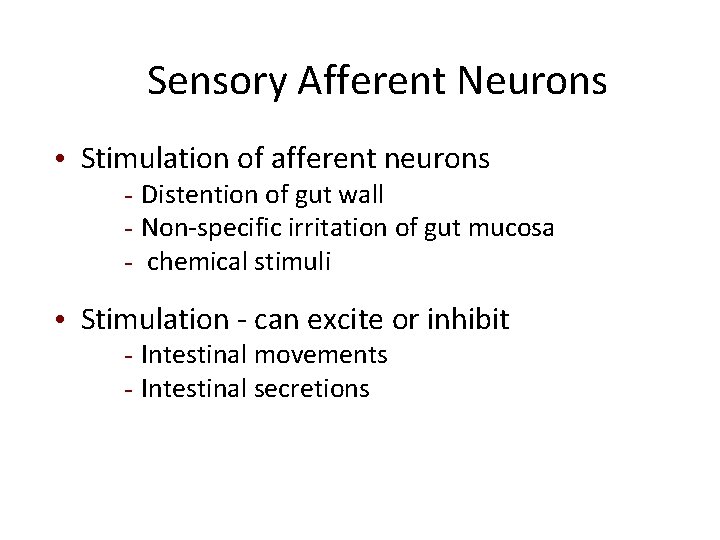 Sensory Afferent Neurons • Stimulation of afferent neurons - Distention of gut wall -