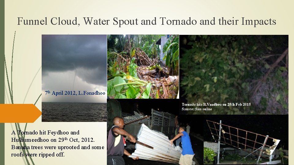 Funnel Cloud, Water Spout and Tornado and their Impacts 7 th April 2012, L.