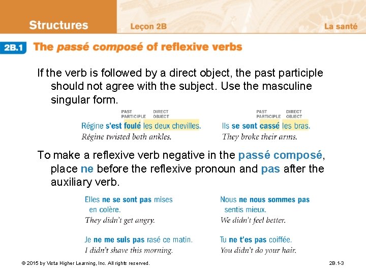 If the verb is followed by a direct object, the past participle should not If the verb is followed by a direct object, the past participle should not
