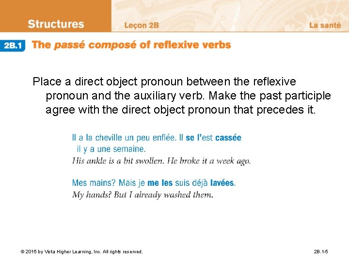 Place a direct object pronoun between the reflexive pronoun and the auxiliary verb. Make Place a direct object pronoun between the reflexive pronoun and the auxiliary verb. Make