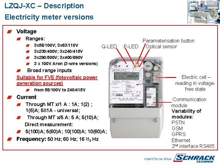  LZQJ-XC – Description Electricity meter versions Voltage Ranges: 3 x 58/100 V; 3