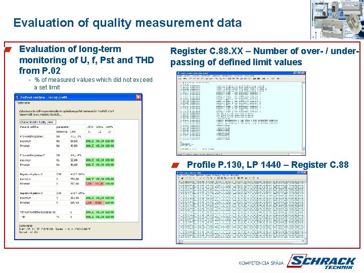 Evaluation of quality measurement data Evaluation of long-term monitoring of U, f, Pst and