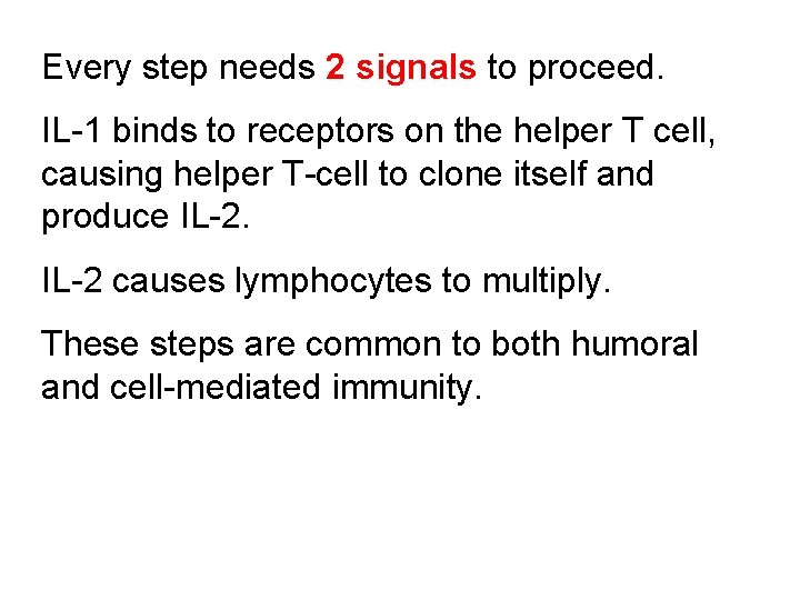Every step needs 2 signals to proceed. IL-1 binds to receptors on the helper