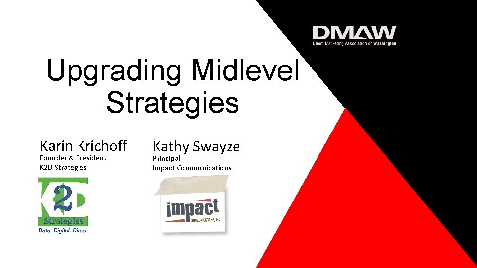 Upgrading Midlevel Strategies Karin Krichoff Founder & President K 2 D Strategies Kathy Swayze