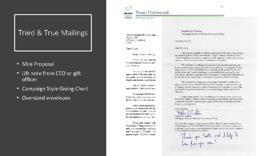 Tried & True Mailings • Mini Proposal • Lift note from CEO or gift