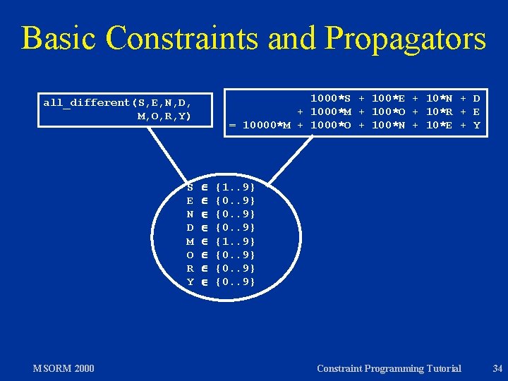 Basic Constraints and Propagators 1000*S + 100*E + 10*N + D + 1000*M +