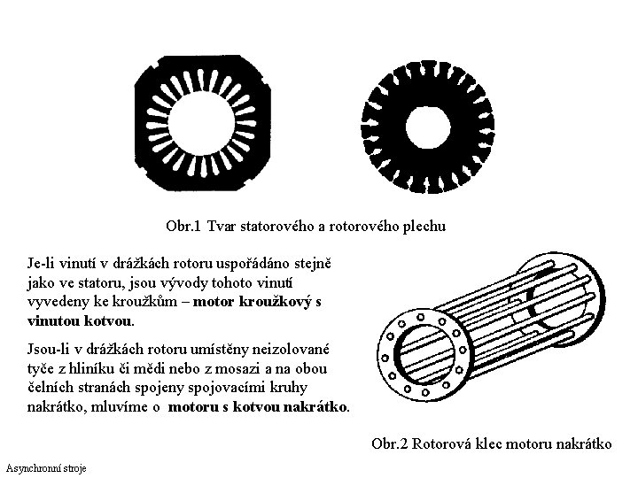 Obr. 1 Tvar statorového a rotorového plechu Je-li vinutí v drážkách rotoru uspořádáno stejně