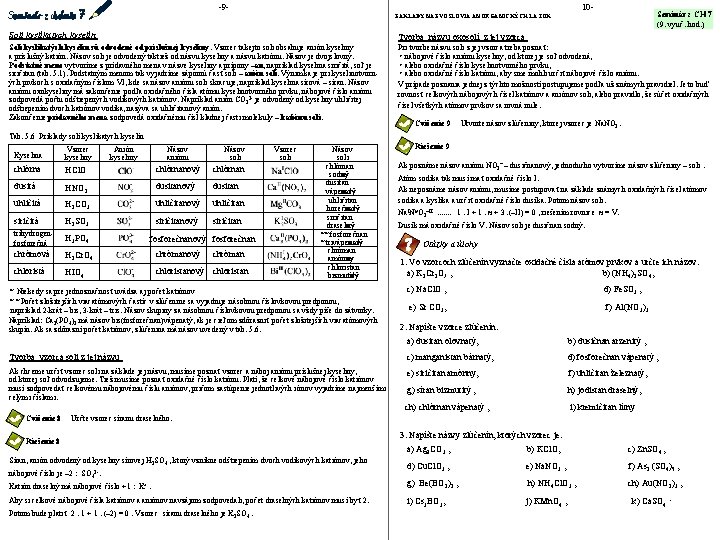 -9 - 10 - Seminár z CH 7 (9. vyuč. hod. ) ZÁKLADY NÁZVOSLOVIA