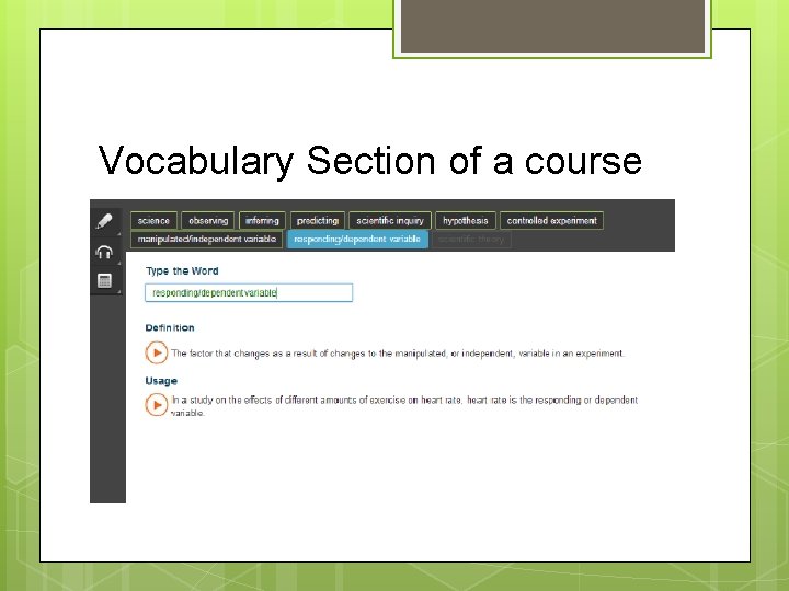 Vocabulary Section of a course 