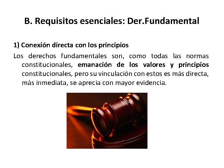 B. Requisitos esenciales: Der. Fundamental 1) Conexión directa con los principios Los derechos fundamentales