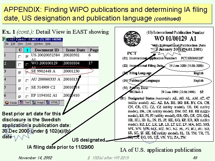 APPENDIX: Finding WIPO publications and determining IA filing date, US designation and publication language APPENDIX: Finding WIPO publications and determining IA filing date, US designation and publication language