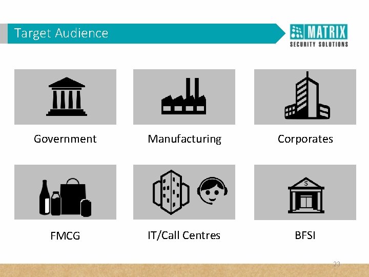 Target Audience Government Manufacturing Corporates FMCG IT/Call Centres BFSI 23 