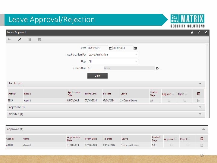 Leave Approval/Rejection 55 