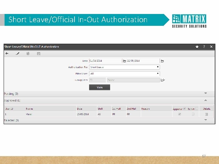 Short Leave/Official In-Out Authorization 57 