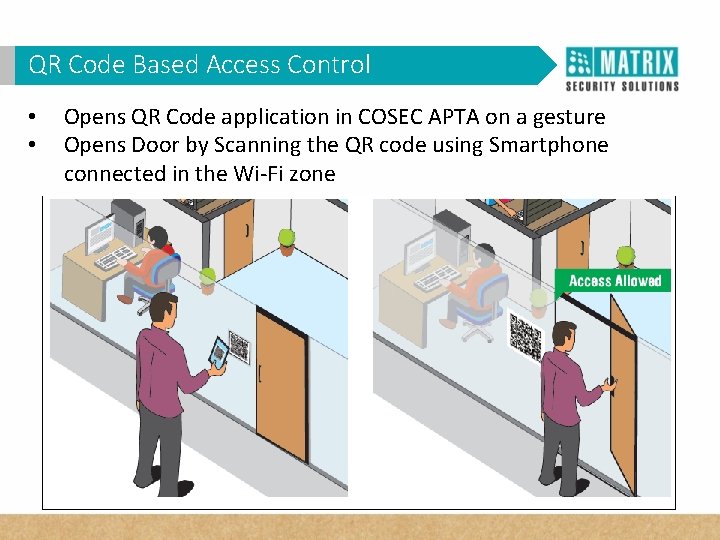 QR Code Based Access Control • • Opens QR Code application in COSEC APTA