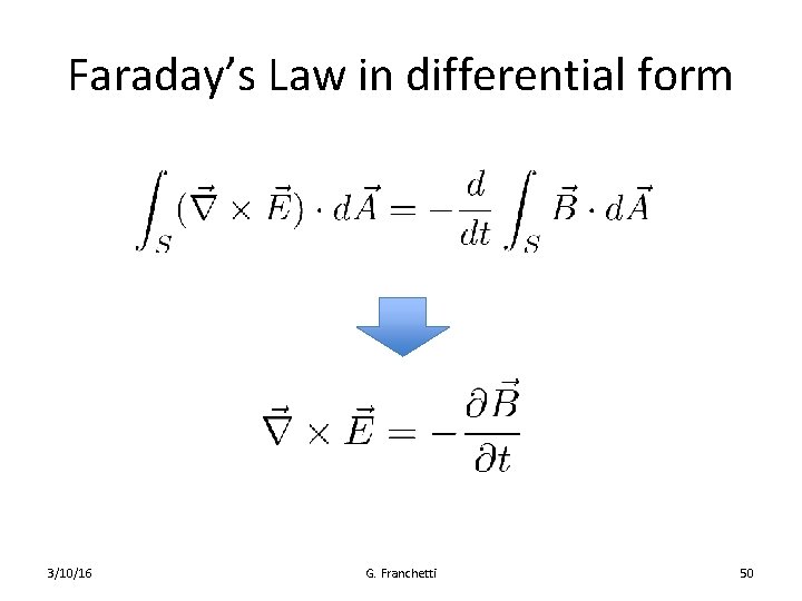 Faraday’s Law in differential form 3/10/16 G. Franchetti 50 