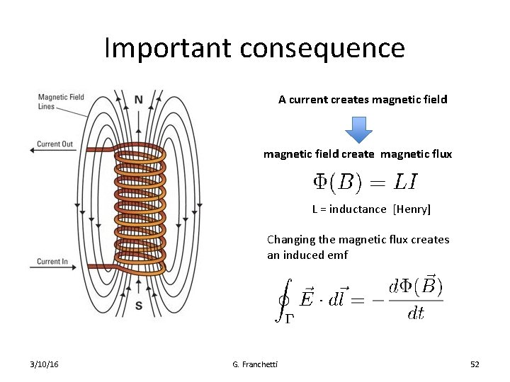 Important consequence A current creates magnetic field create magnetic flux L = inductance [Henry]