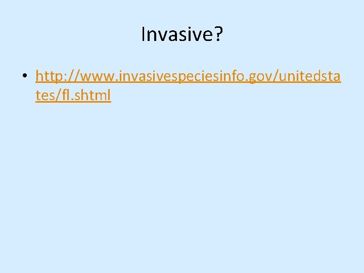 Invasive? • http: //www. invasivespeciesinfo. gov/unitedsta tes/fl. shtml 