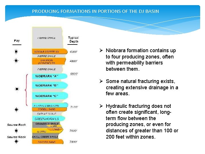 PRODUCING FORMATIONS IN PORTIONS OF THE DJ BASIN Ø Niobrara formation contains up to