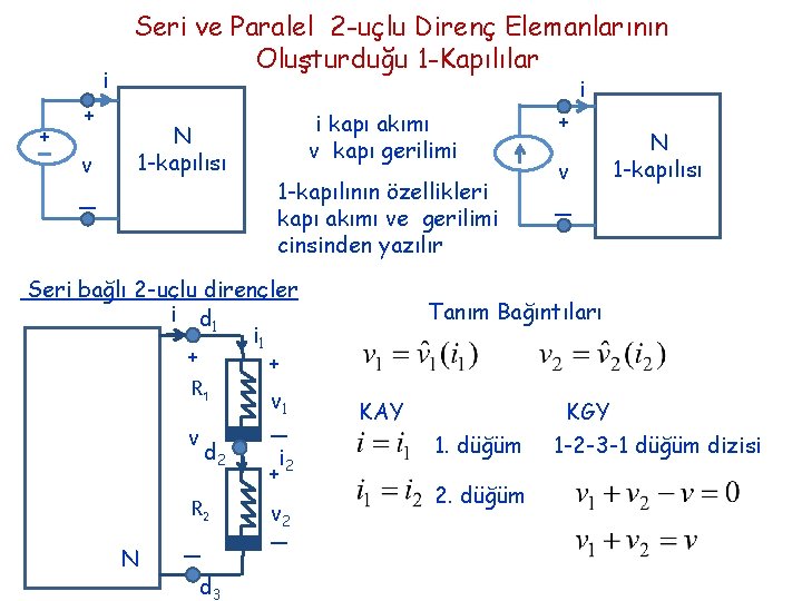 i + + v _ Seri ve Paralel 2 -uçlu Direnç Elemanlarının Oluşturduğu 1