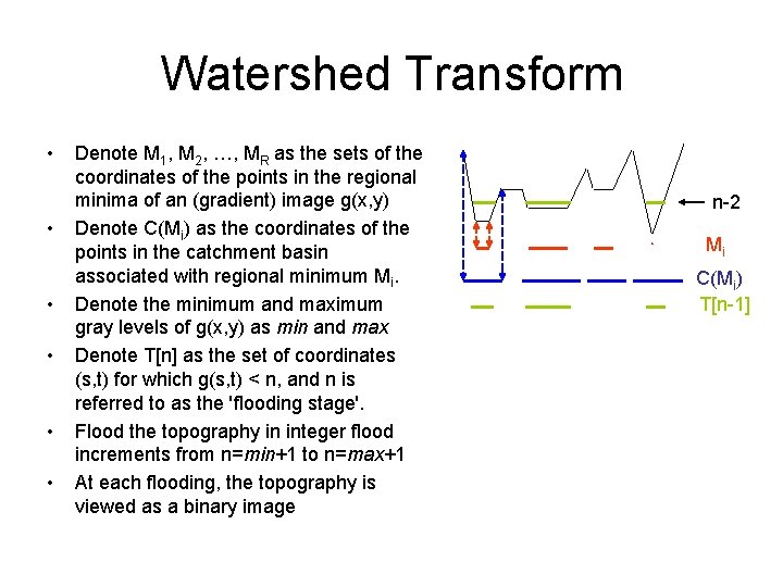 Watershed Transform • • • Denote M 1, M 2, …, MR as the