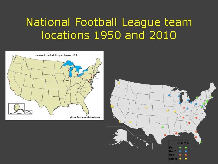 National Football League team locations 1950 and 2010 