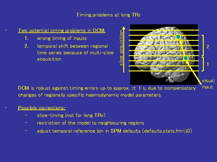  • Two potential timing problems in DCM: 1. wrong timing of inputs 2.