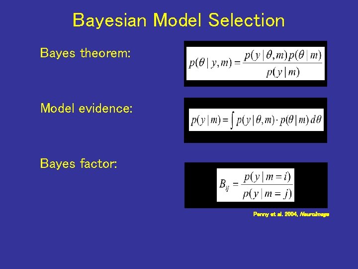 Bayesian Model Selection Bayes theorem: Model evidence: Bayes factor: Penny et al. 2004, Neuro.
