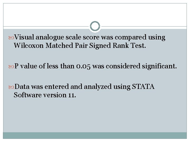 Visual analogue scale score was compared using Wilcoxon Matched Pair Signed Rank Test. Visual analogue scale score was compared using Wilcoxon Matched Pair Signed Rank Test.