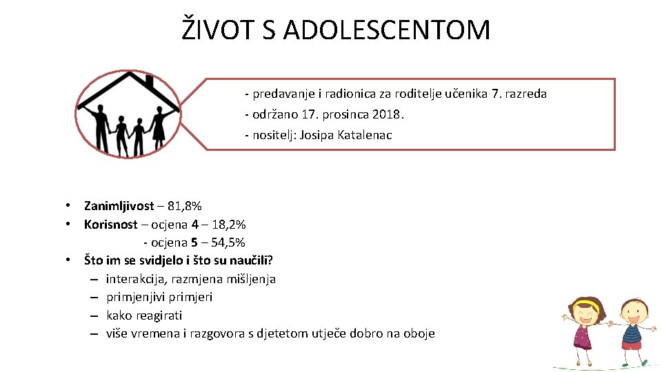 ŽIVOT S ADOLESCENTOM - predavanje i radionica za roditelje učenika 7. razreda - održano