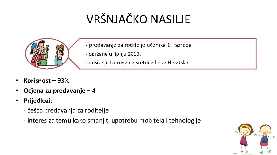 VRŠNJAČKO NASILJE - predavanje za roditelje učenika 1. razreda - održane u lipnju 2019.