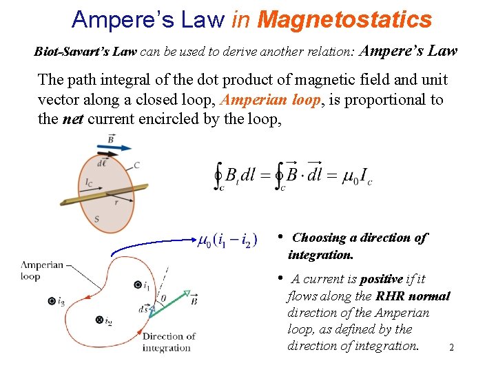 Ampere’s Law in Magnetostatics Biot-Savart’s Law can be used to derive another relation: Ampere’s