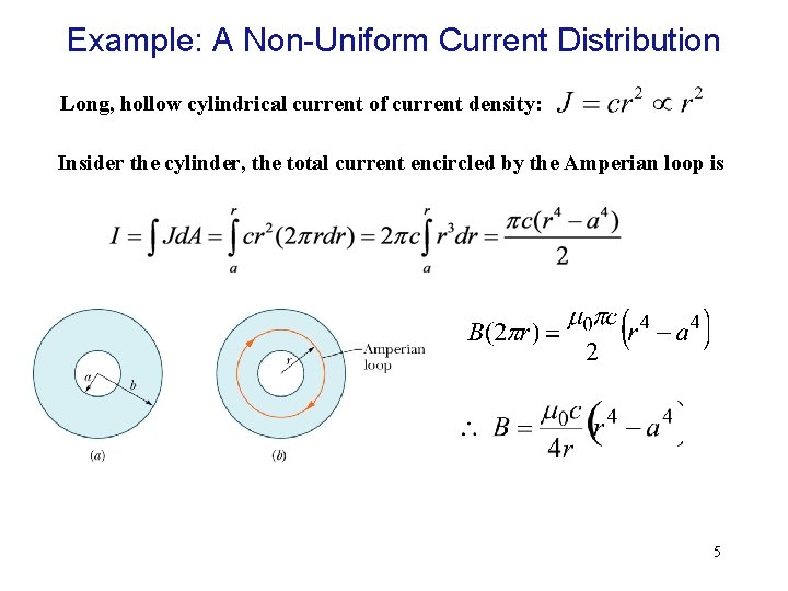 Example: A Non-Uniform Current Distribution Long, hollow cylindrical current of current density: Insider the