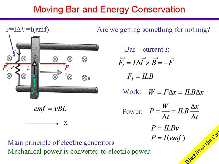 Moving Bar and Energy Conservation P=I V=I(emf) Are we getting something for nothing? Bar
