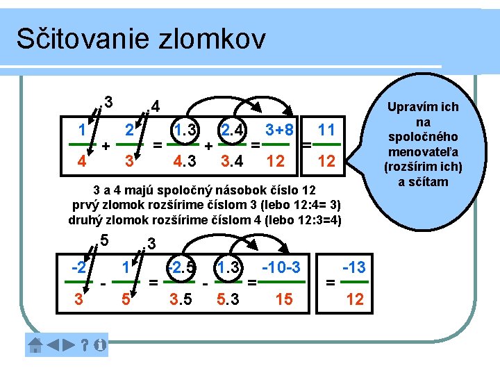 Sčitovanie zlomkov. 3 1 4 + . 4 2 3 = 1. 3 4.