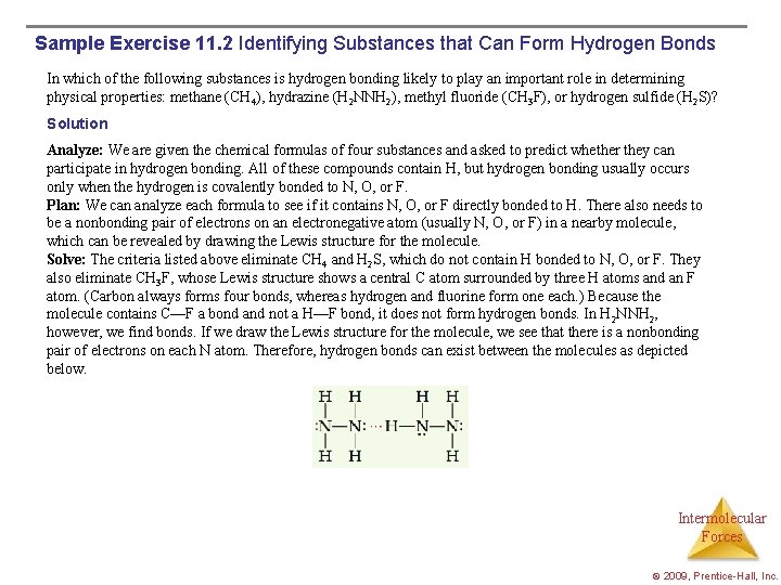 Sample Exercise 11. 2 Identifying Substances that Can Form Hydrogen Bonds In which of