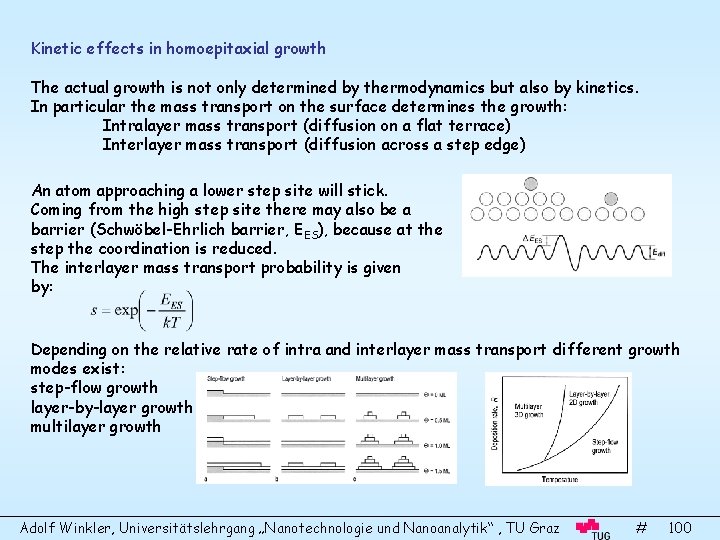 Kinetic effects in homoepitaxial growth The actual growth is not only determined by thermodynamics