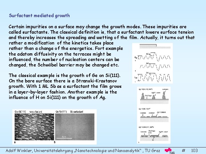 Surfactant mediated growth Certain impurities on a surface may change the growth modes. These