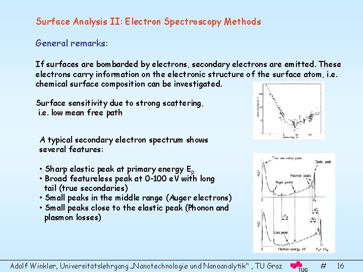 Surface Analysis II: Electron Spectroscopy Methods General remarks: If surfaces are bombarded by electrons,