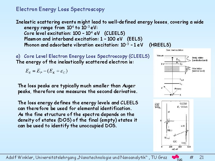 Electron Energy Loss Spectroscopy Inelastic scattering events might lead to well-defined energy losses, covering