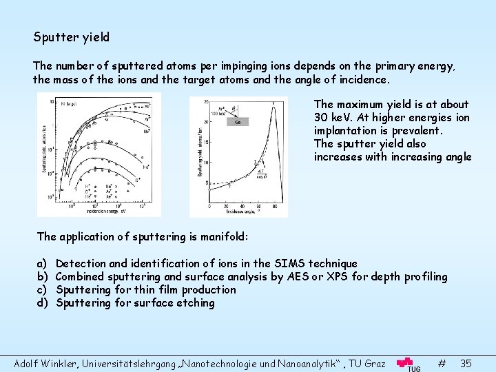 Sputter yield The number of sputtered atoms per impinging ions depends on the primary