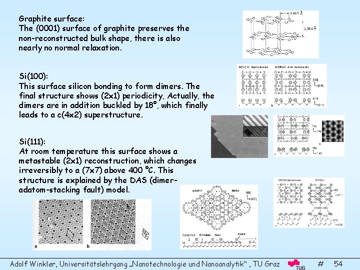 Graphite surface: The (0001) surface of graphite preserves the non-reconstructed bulk shape, there is