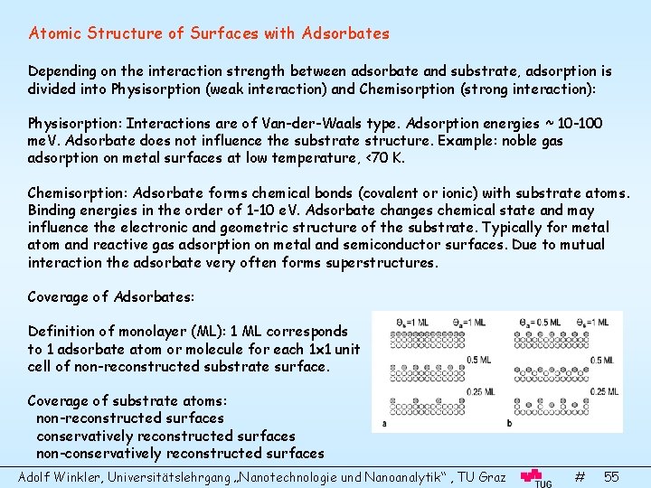 Atomic Structure of Surfaces with Adsorbates Depending on the interaction strength between adsorbate and